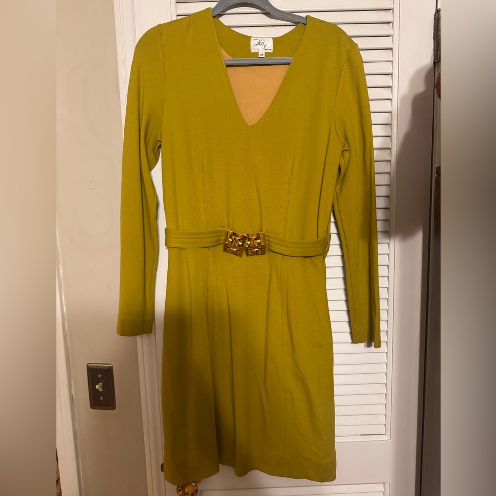 Milly Chartreuse Long-Sleeve Dress with Belt